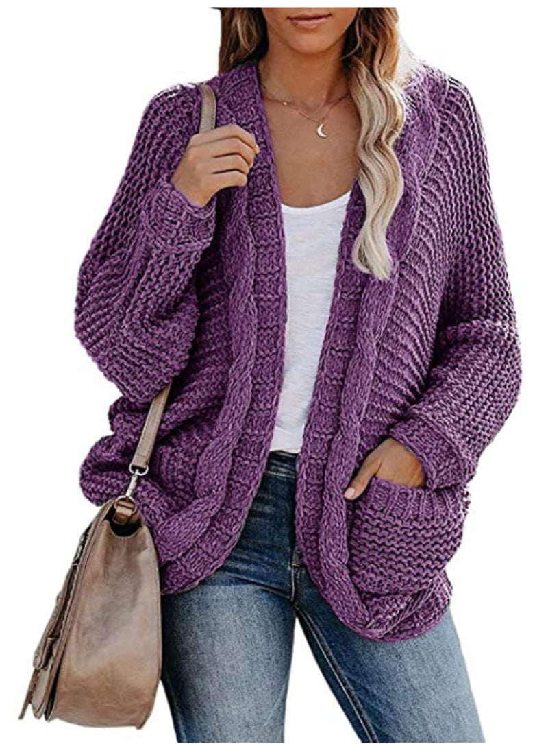 Damen Grobstrickjacke mit lässigen Konturen und großen Taschen Krohn-e