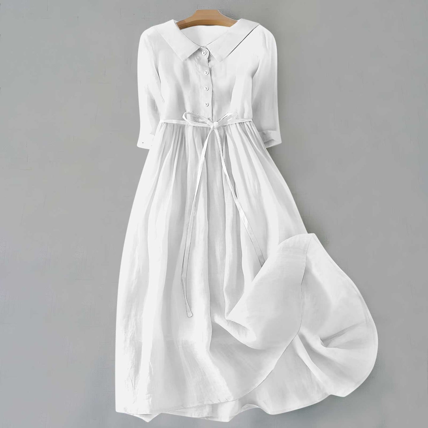 KROHN-E Damen Casual-Kleid A-Linie Kurzarm Leichte Baumwolle Sommer
