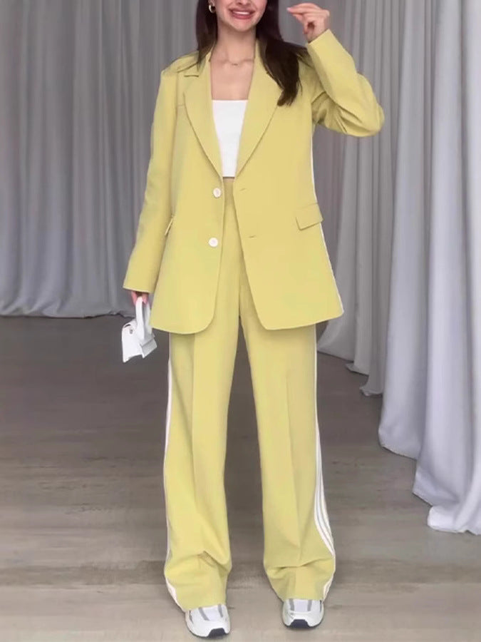 Damen Modisches Blazer-Hosen-Set mit kontrastierenden Streifen Krohn-e
