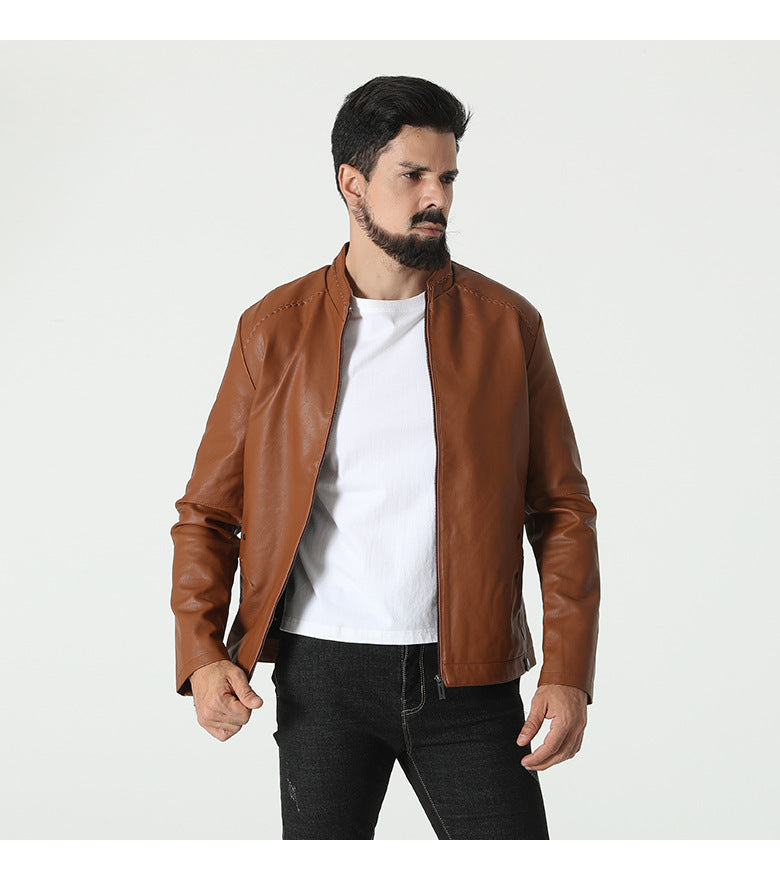 Herren modische Kunstlederjacke mit elastischem Kragen Krohn-e