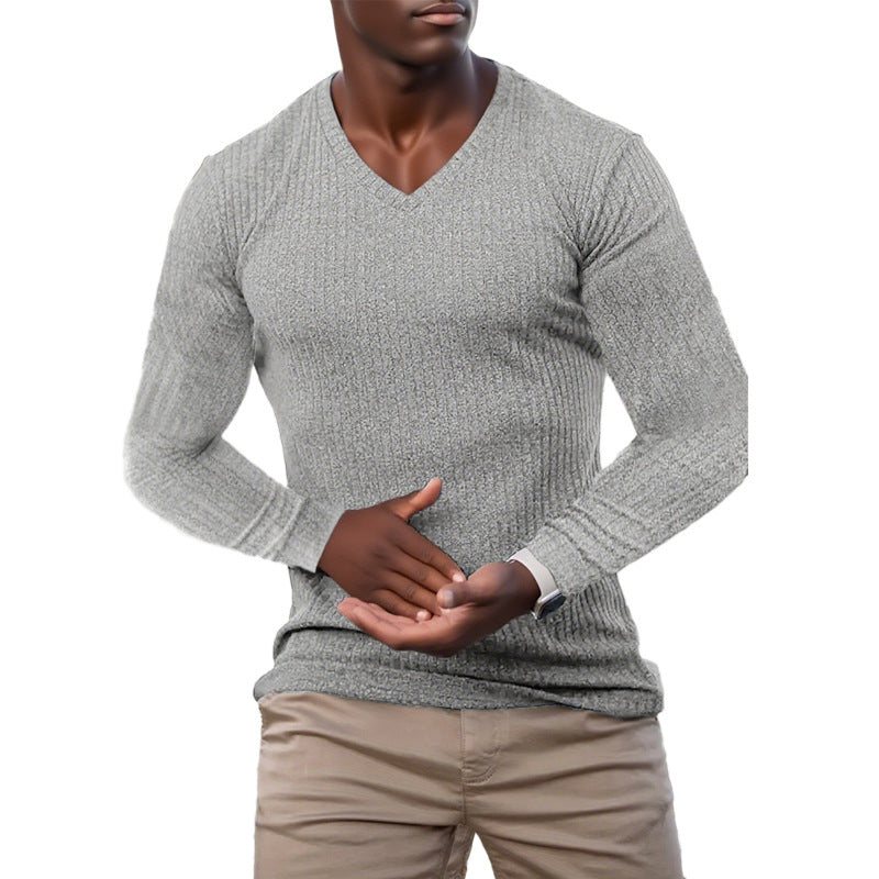 Herren elegantes V-Ausschnitt Pullover aus strukturiertem Strickmaterial Krohn-e