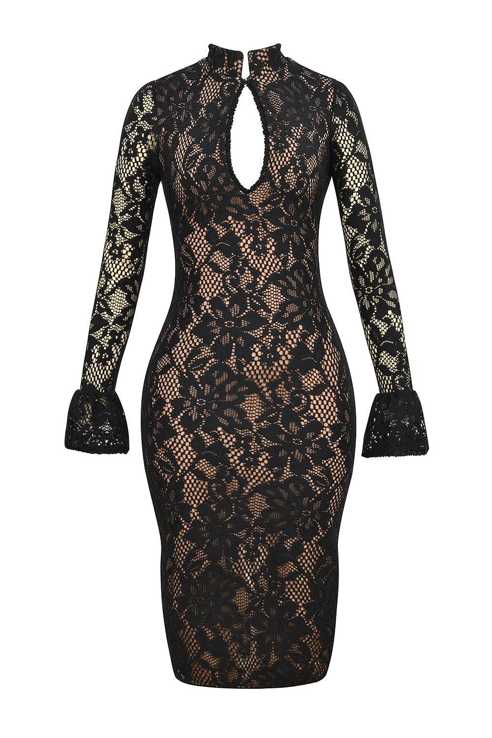 Damen Elegantes Spitzenkleid mit hochgeschlossenem Kragen und voluminösen Ärmel Krohn-e