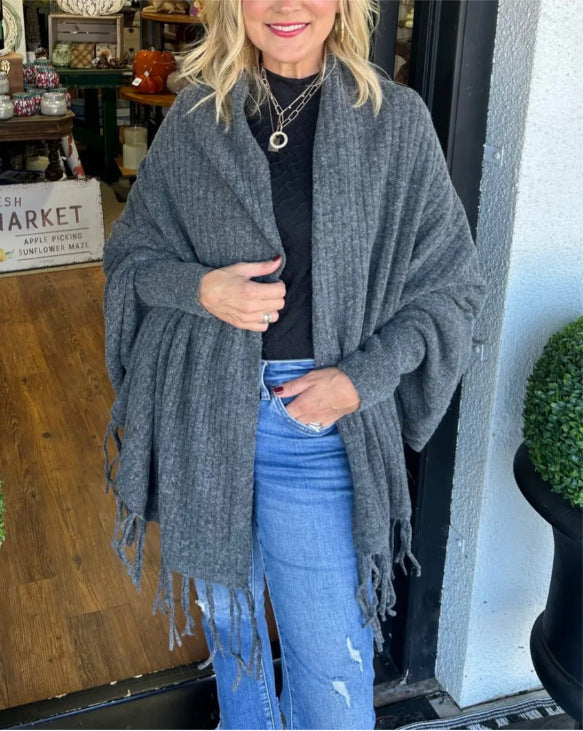 Damen vielseitiger Poncho mit Fransen Krohn-e