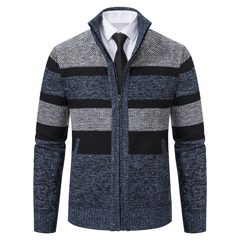 Herren modischer Strickjacke mit hohem Kragen und gestreiftem Design Krohn-e
