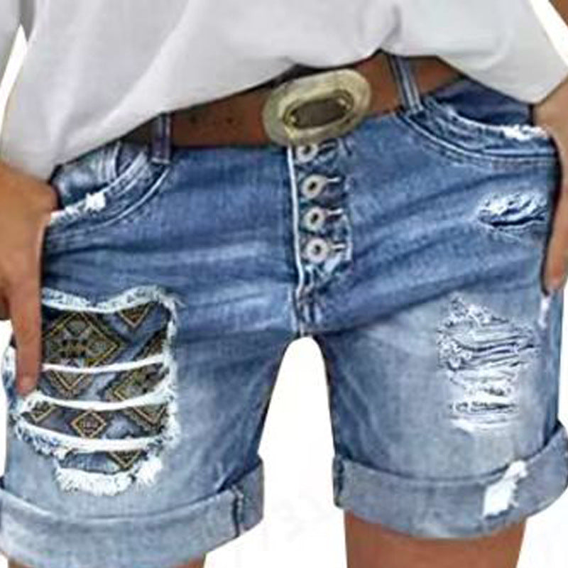 Damen Jeans-Shorts mit lässigem Fransen-Design und modischen Applikationen Krohn-e