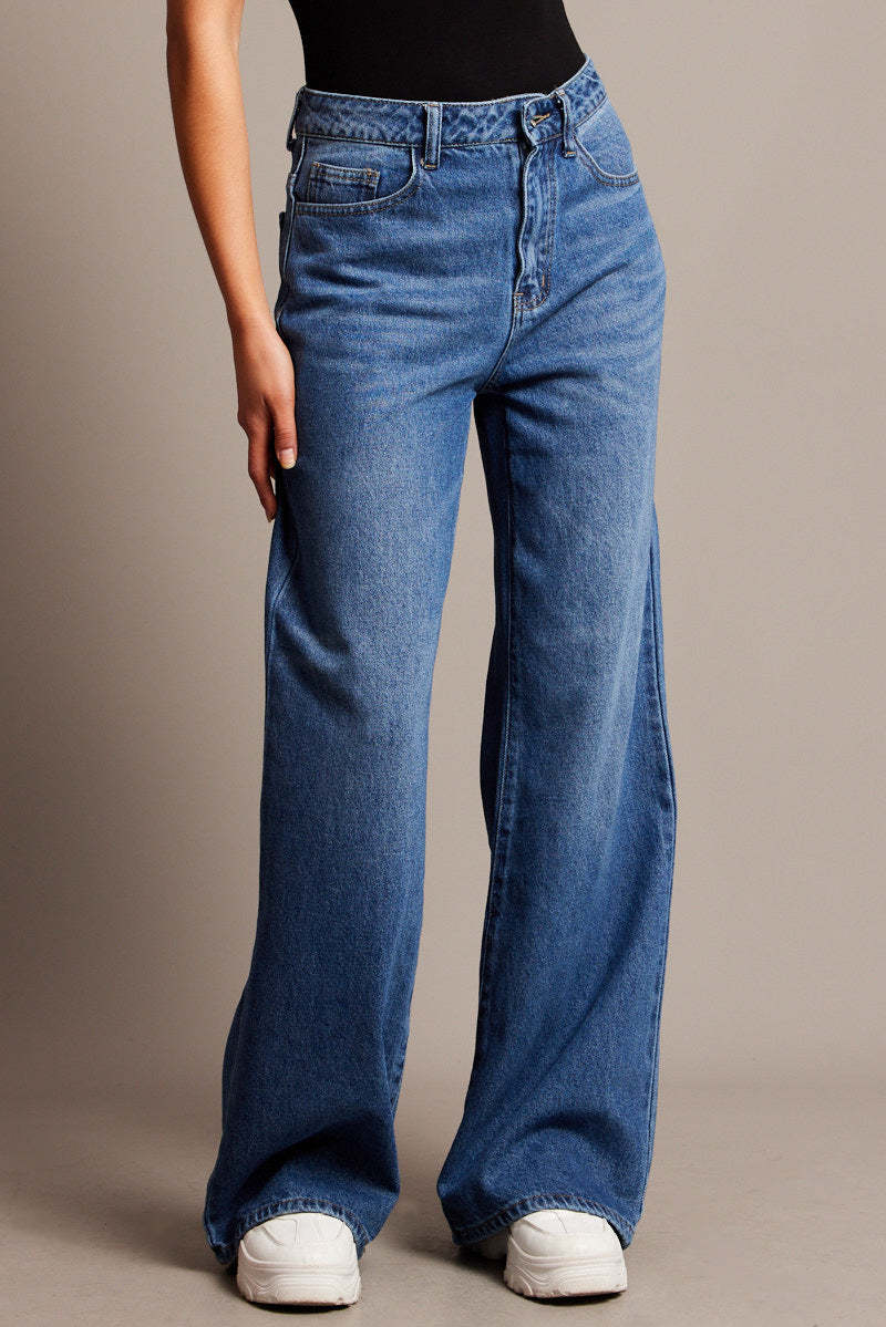 Damen Weit geschnittene High-Waist Jeans mit eleganten Falten Krohn-e