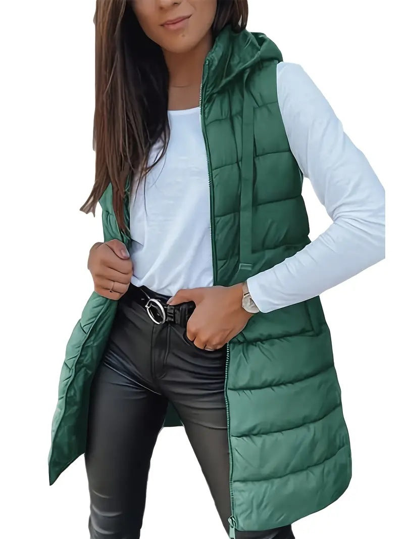 Damen Stylische gesteppte Weste mit Kapuze und langen Schnitt Krohn-e