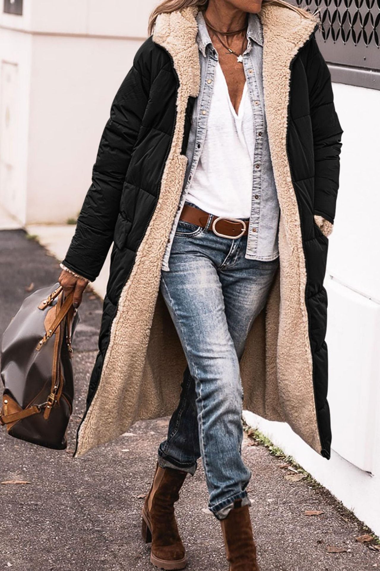 Damen Lange Winterjacke mit weich gefüttertem Kragen Krohn-e