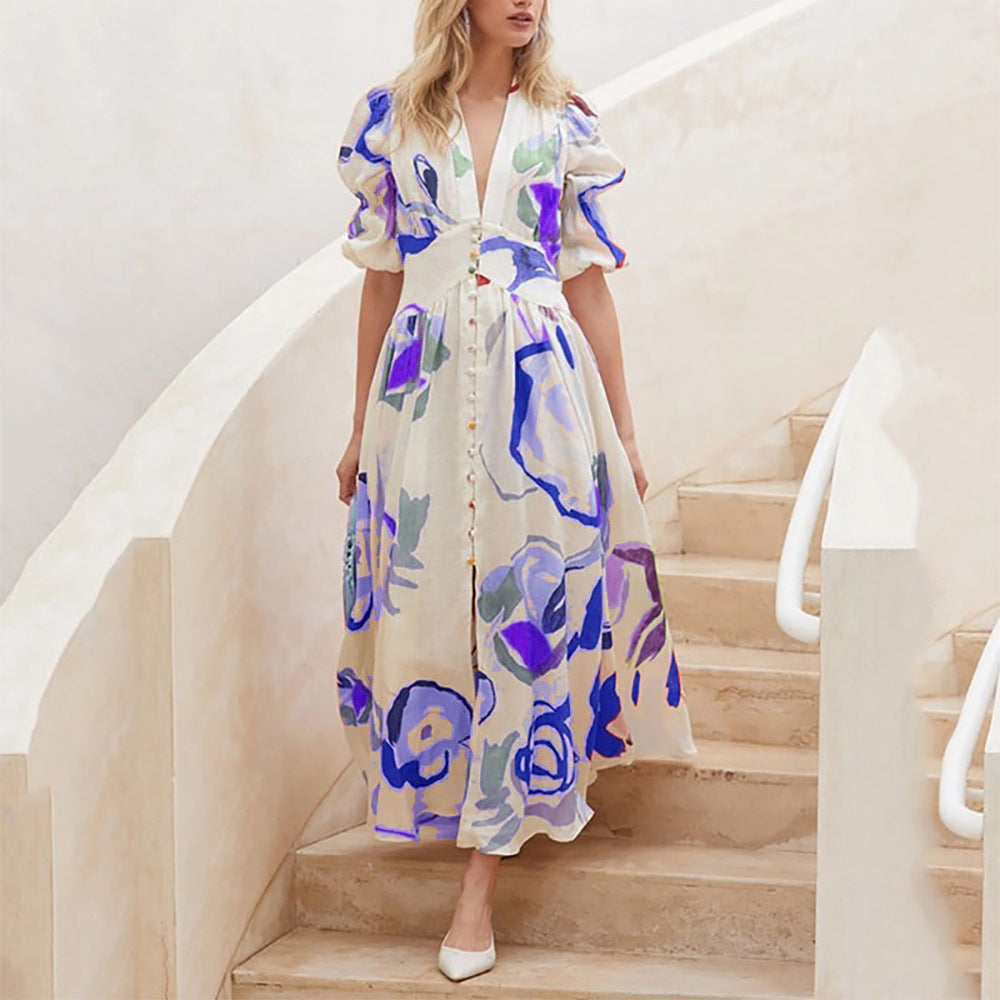 Eleganter langer Rock aus Stretch-Material mit Allover-Print