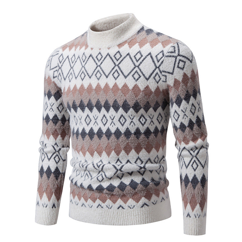 Herren Strickpullover mit geometrischem Muster und hohem Kragen Krohn-e