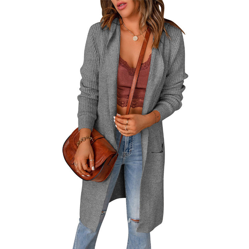 Damen lange Strickjacke mit offenen Kanten und Taschen Krohn-e