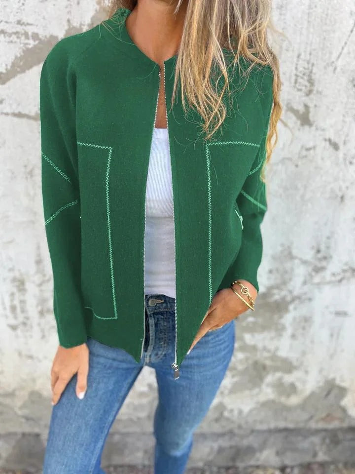 Damen Strickjacke mit eleganten Zipper-Details und feinem Strukturmuster Krohn-e