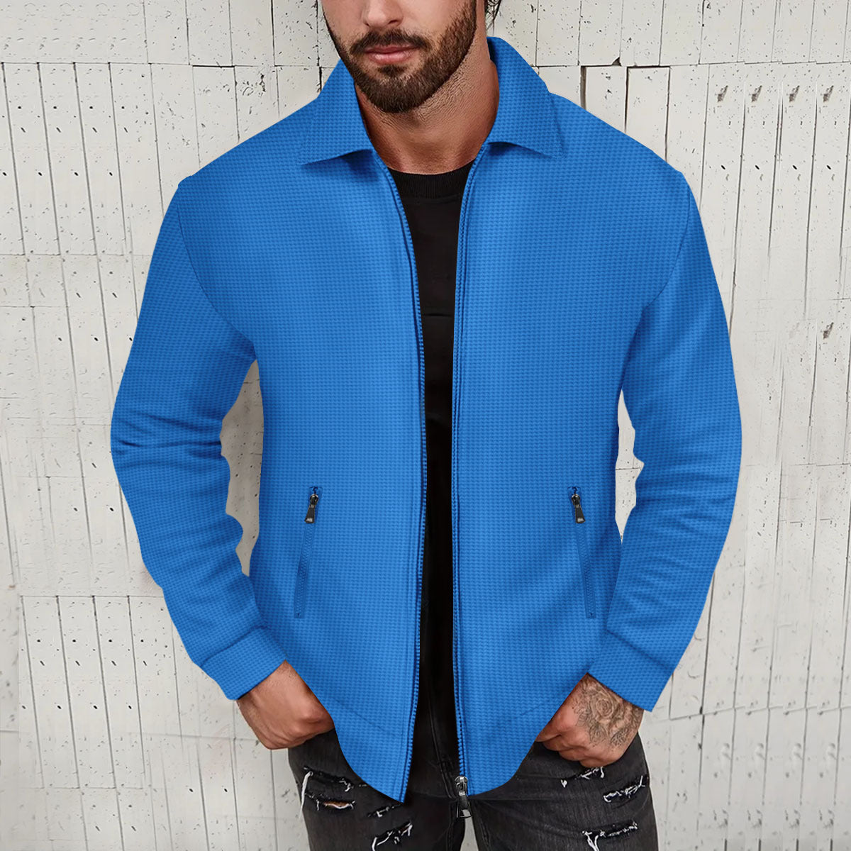 Herren lässige Zip-Jacke mit strukturiertem Design und praktischen Taschen Krohn-e