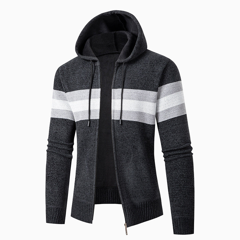 Herren lässiger Strickjacke mit Kapuze und Kontraststreifen Krohn-e