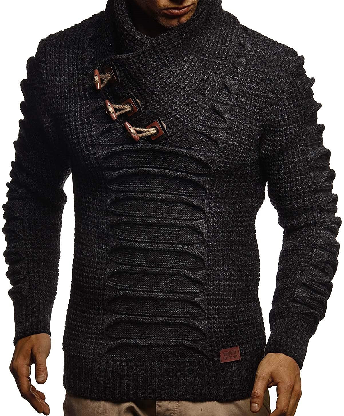 Herren Grobstrickpullover mit innovativem Schalkragen und rustikalem Design Krohn-e