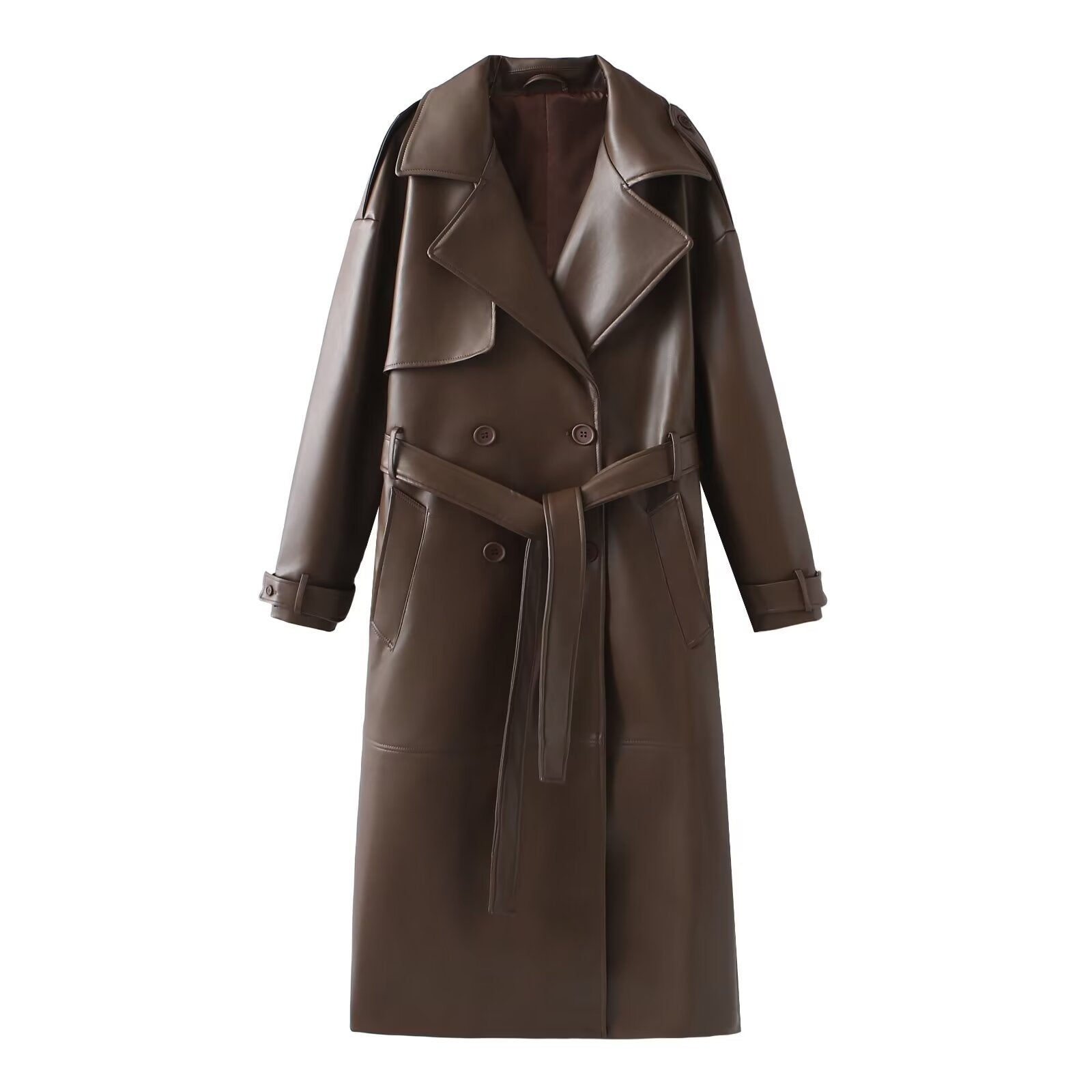 Damen Kunstleder-Trenchcoat mit modischem Schnitt und praktischen Taschen Krohn-e