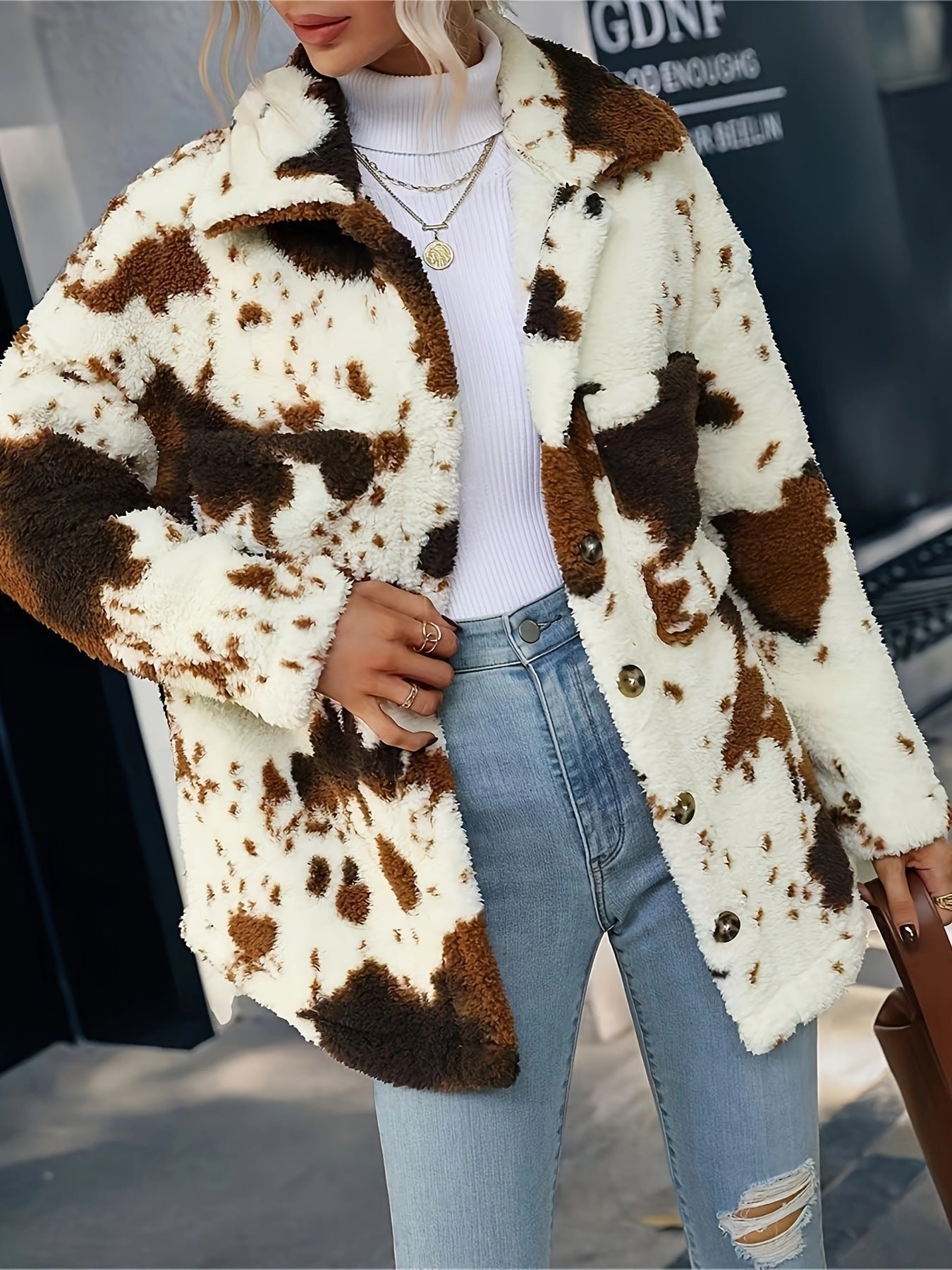 Damen Kuschelige Fleecejacke mit modischem Tierfellmuster Krohn-e