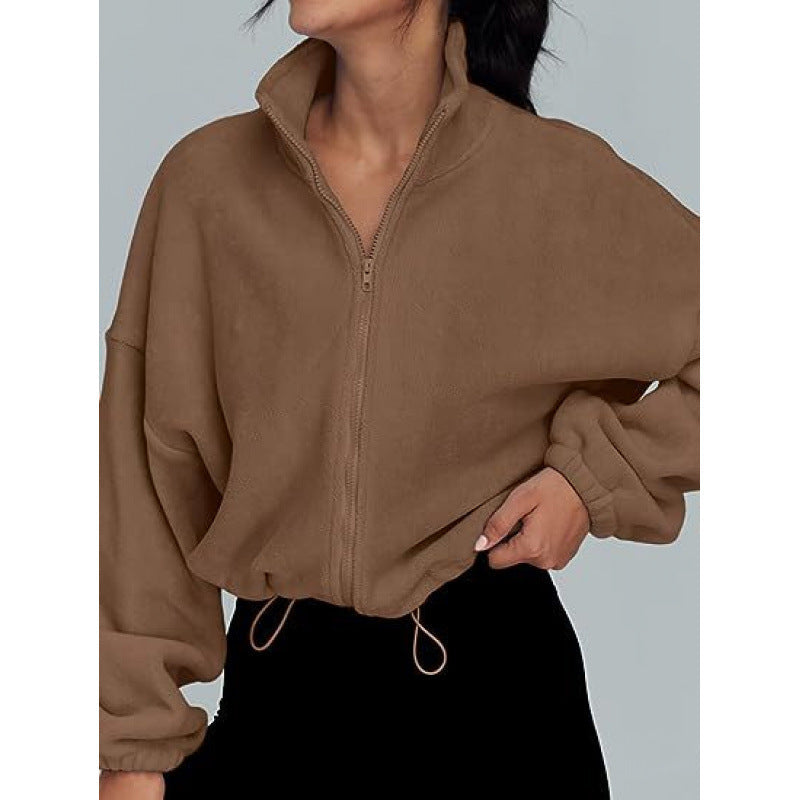 Damen trendy Oversize-Zip-Pullover mit hohem Kragen und Kordelzug Krohn-e