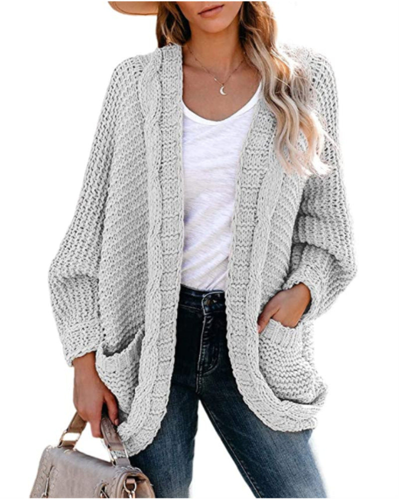 Damen Grobstrickjacke mit lässigen Konturen und großen Taschen Krohn-e