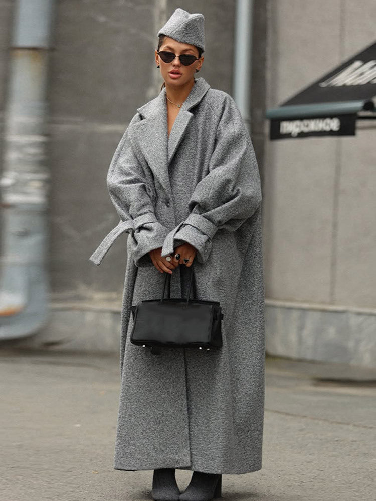 Damen Oversized Wollmantel mit gestreiftem Design und Gürtel Krohn-e