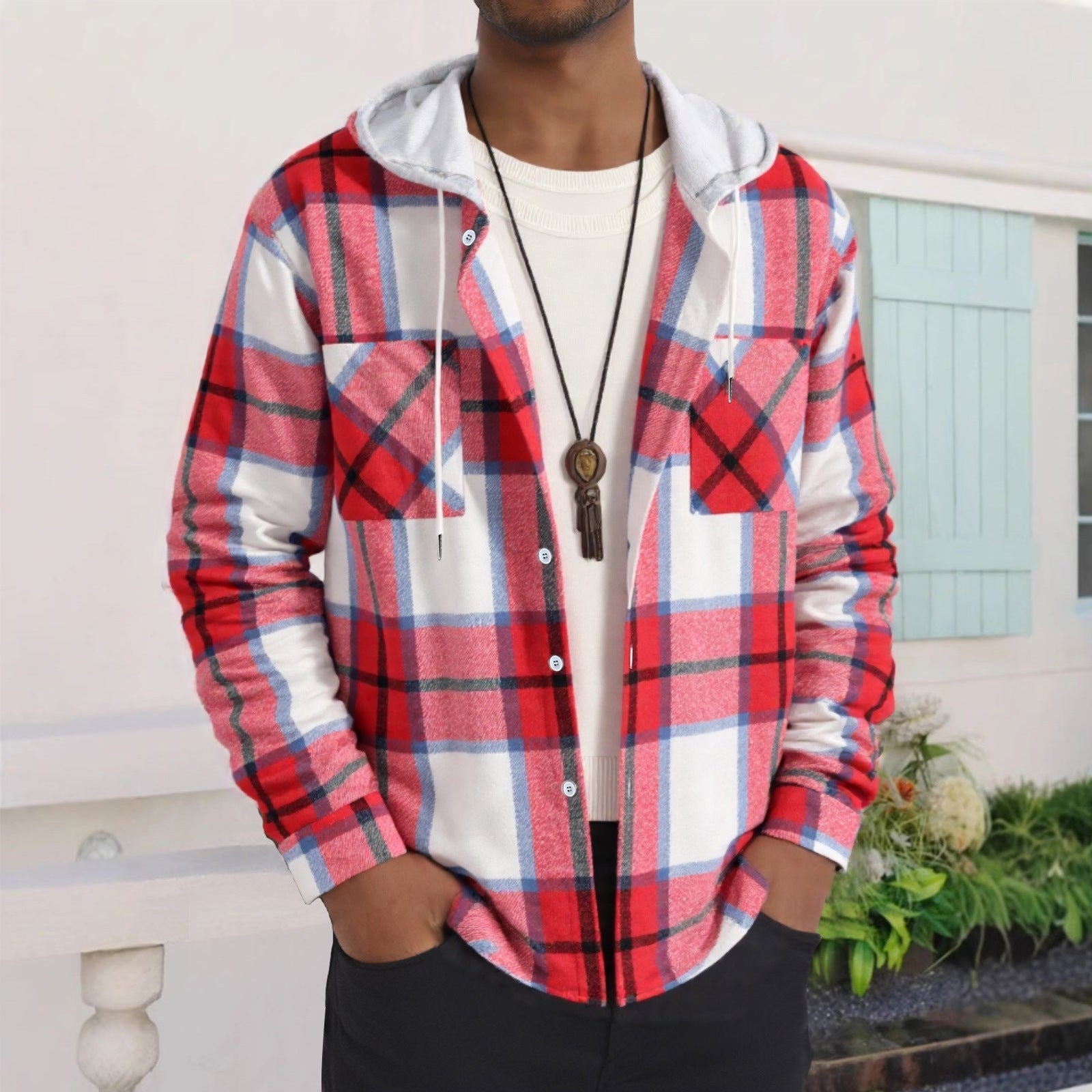 Herren Karierte Flanelljacke mit Hoodie und praktischen Taschen Krohn-e