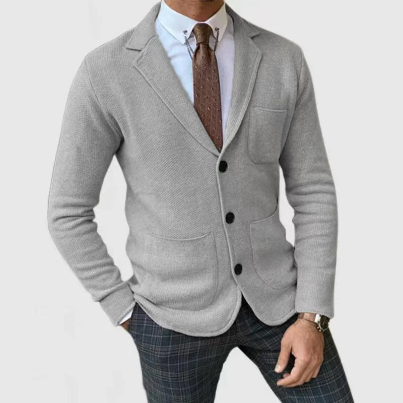 Herren lässige Strickjacke mit Knopfleiste und aufgesetzten Taschen Krohn-e