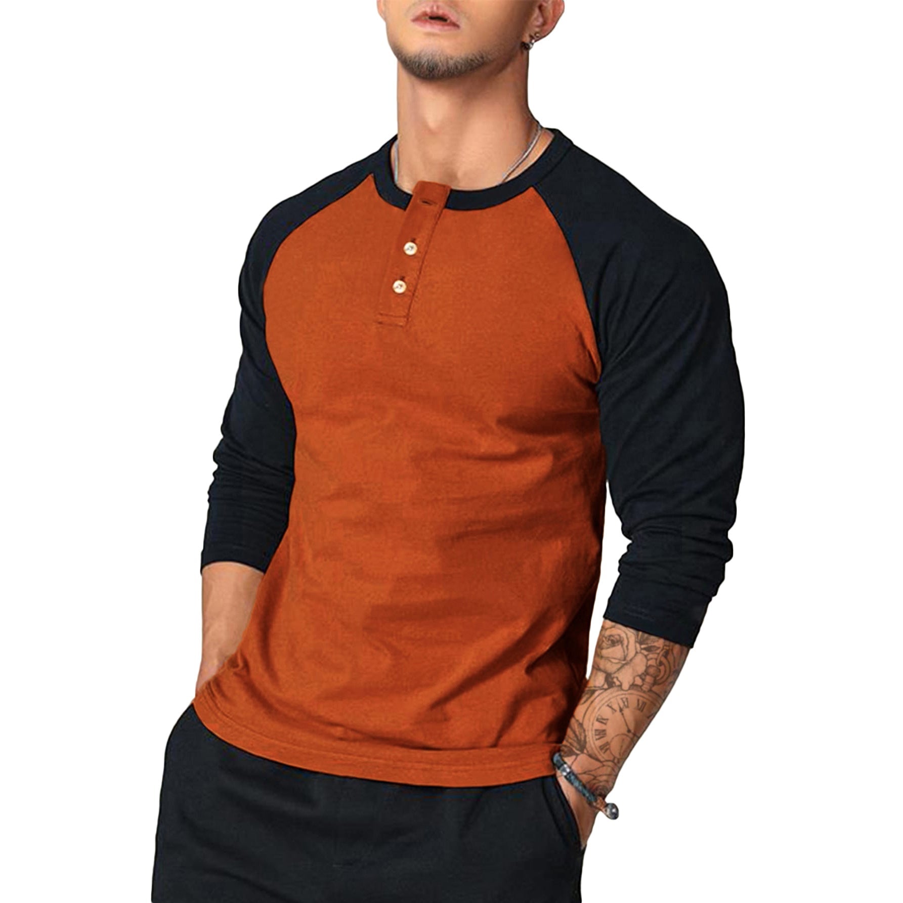 Herren Langarm-Henley-Shirt mit Kontrastärmel Krohn-e
