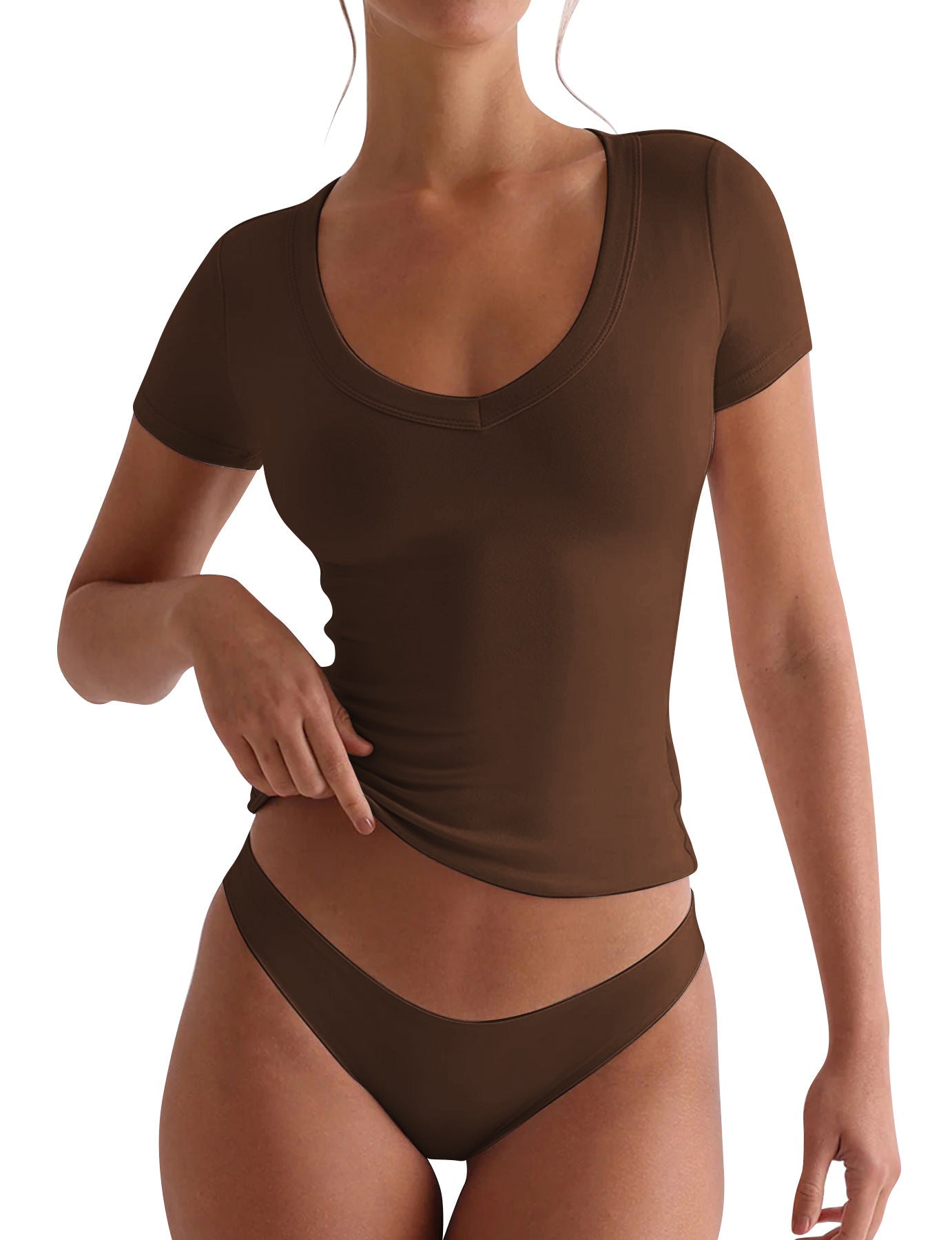 Damen figurbetontes V-Neck T-Shirt mit kurzen Ärmeln Krohn-e