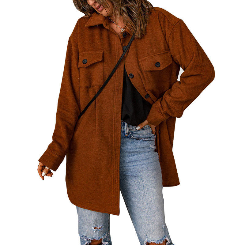 Damen Übergröße Langarm-Hemdjacke mit funktionalen aufgesetzten Taschen und lässigem Schnitt Krohn-e