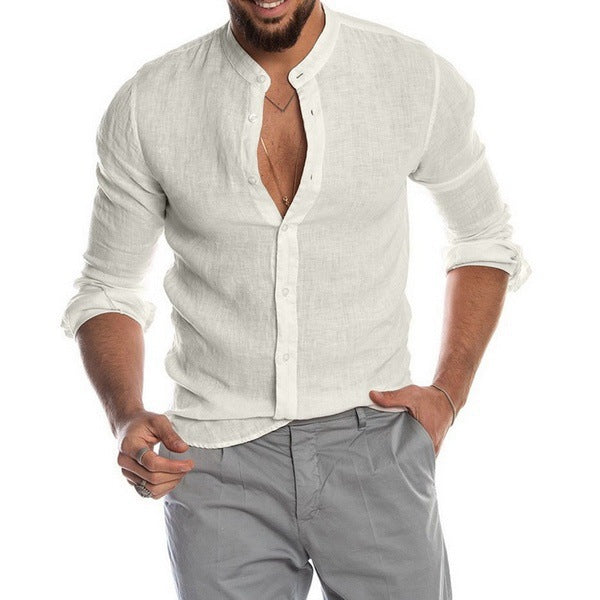 Herren Leinenhemd mit modernem Henley-Ausschnitt und Struktur Krohn-e