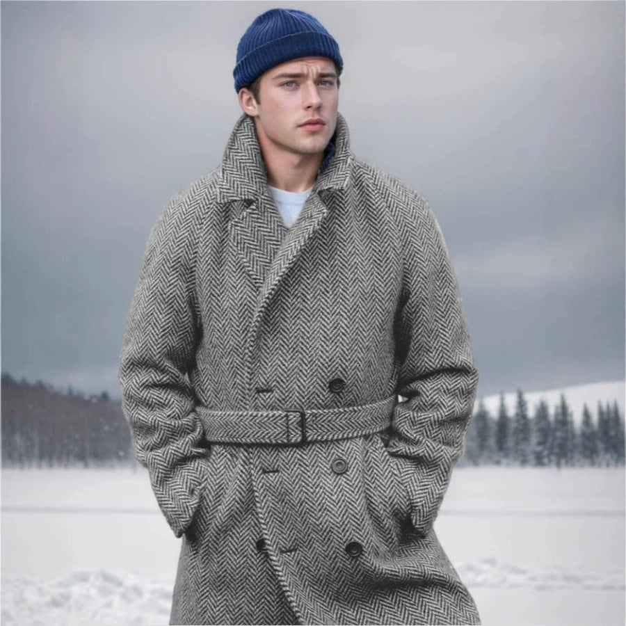 Herren eleganter Wollmantel mit Fischgrätmuster Krohn-e