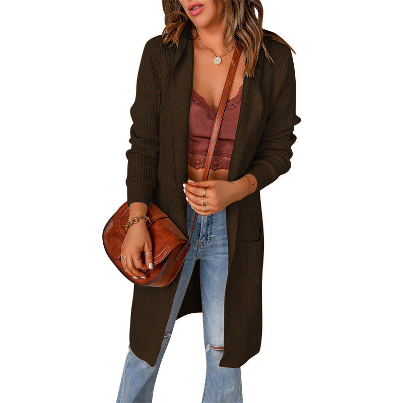 Damen lange Strickjacke mit offenen Kanten und Taschen Krohn-e