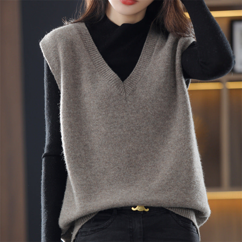 Damen Ärmellose Strickweste mit V-Ausschnitt und feiner Textur Krohn-e
