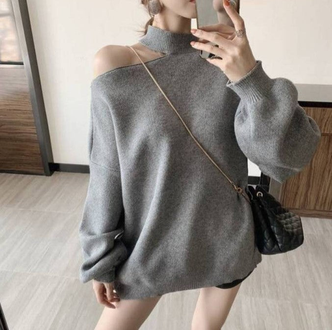 Damen Oversized Pullover mit schulterfreiem Design und hohen Kragen Krohn-e