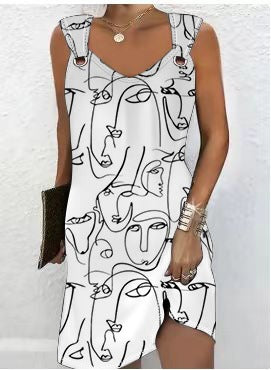 Fudus Elegantes Sommerkleid mit abstraktem Druck und Knopfdesign