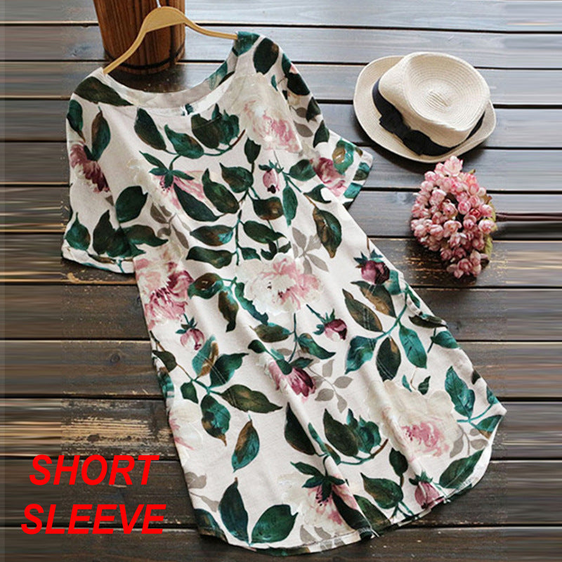 Fudus bedrucktes Langarm-Rundhalskleid