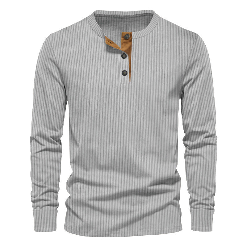 Herren lässiges Langarmshirt mit Knopfleiste und Rippstruktur Krohn-e