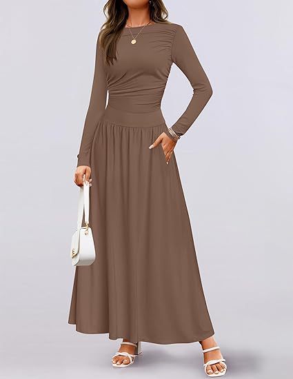 Damen Langärmliges Maxikleid mit eleganten Rüschendetails und praktischen Taschen Krohn-e