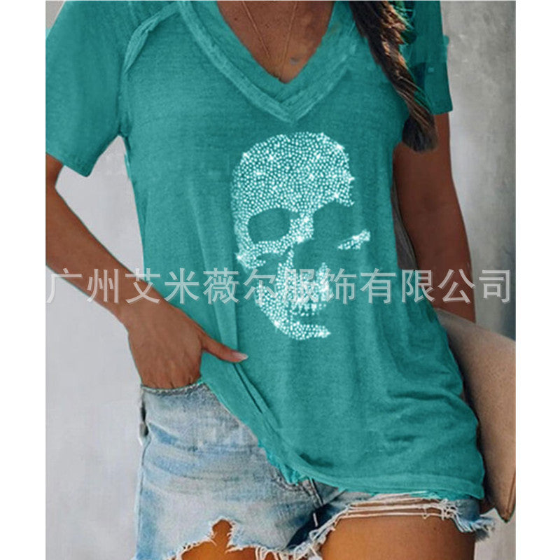 Fudus:  Lockerer Kurzarm-Pullover mit tiefem V-Ausschnitt