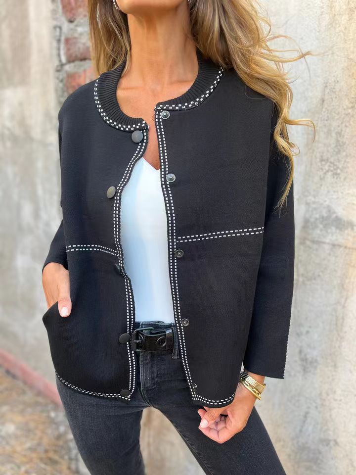 Damen Lockere Strickjacke mit Knöpfen und dekorativen Nähten Krohn-e