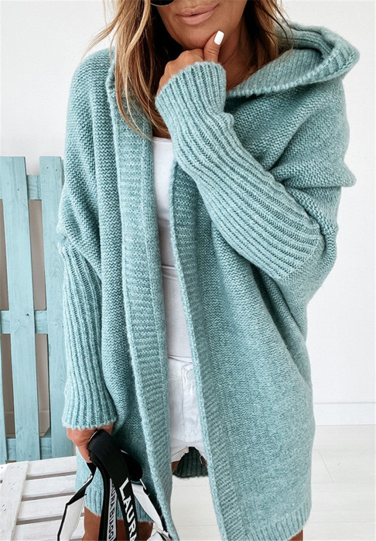 Damen gemütlicher Strickcardigan mit Kapuze und weit geschnittenen Ärmeln Krohn-e