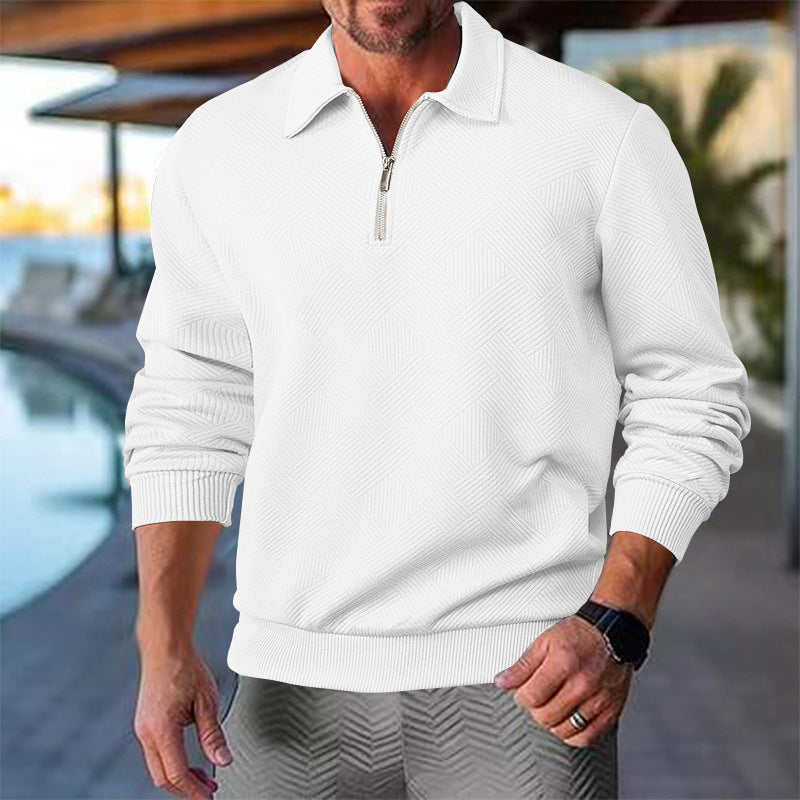 Herren Strickpullover mit kurzer Reißverschlussfront und strukturiertem Design Krohn-e