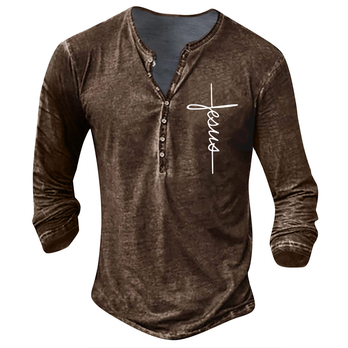 Herren Langarm Henley-Shirt mit kreativem Grafikdruck Krohn-e