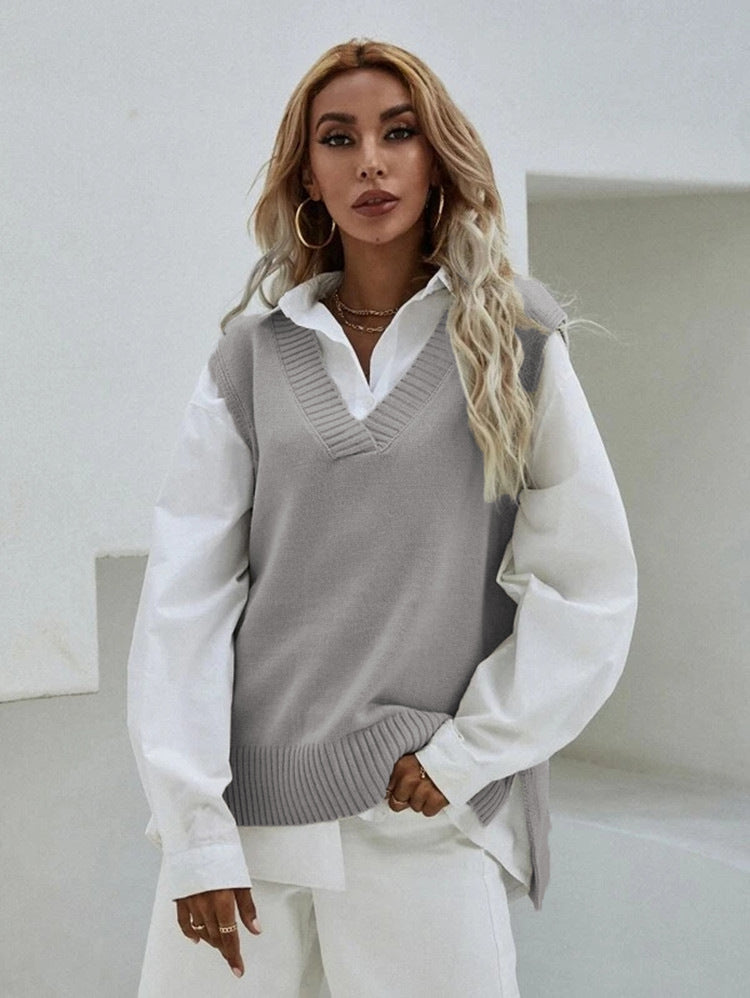 Damen Strickweste mit V-Ausschnitt und eleganter Rippenstruktur Krohn-e