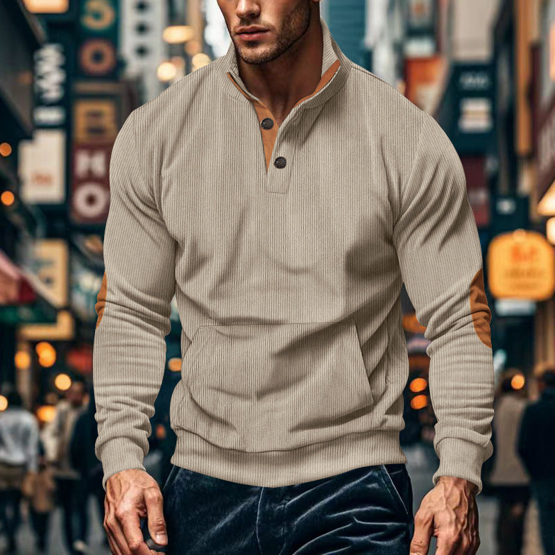 Herren lässiger Pullover mit Stehkragen und Knopfleiste Krohn-e