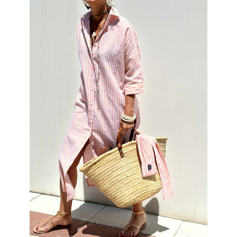 Fudus Kurzarm-Hemdblusenkleid, geteilt, Herbst