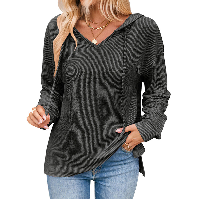 Damen lässiger Sweater mit V-Ausschnitt und Kordelzug Krohn-e