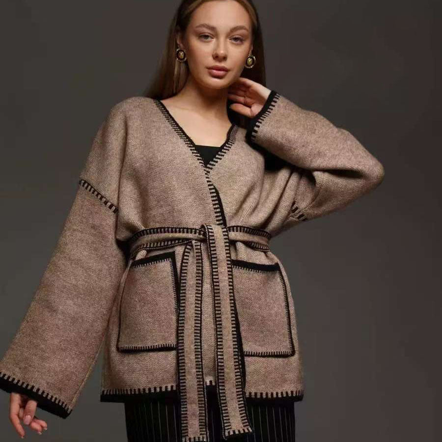 Damen Komfortabler Strick-Cardigan mit praktischen Taschen und Taillengürtel Krohn-e