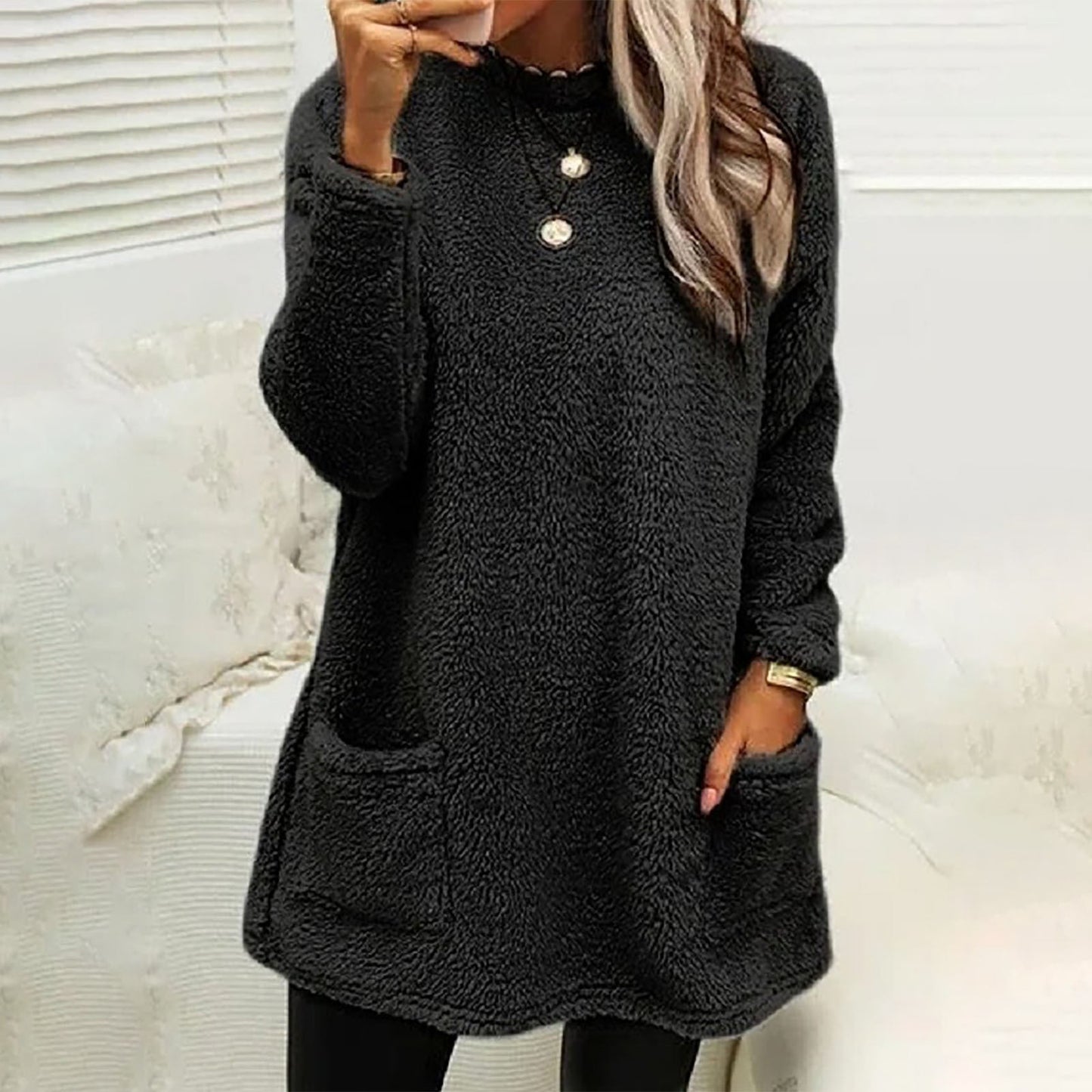 Damen Kuscheliger Fleece-Pullover mit praktischen Taschen und weitem Schnitt Krohn-e