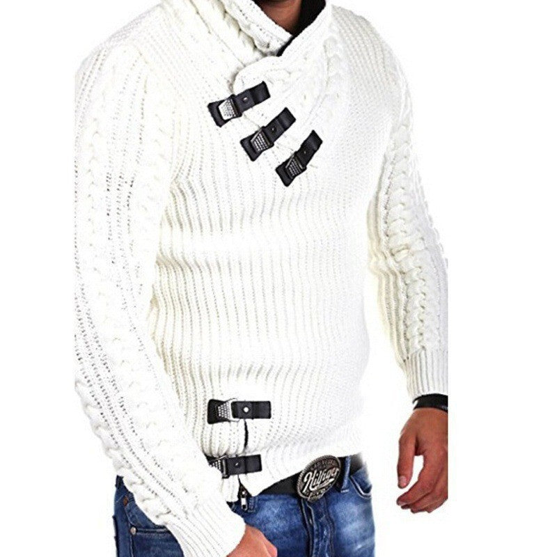 Herren modischer Strickpullover mit hohem Kragen und stilvollen Riegeln Krohn-e